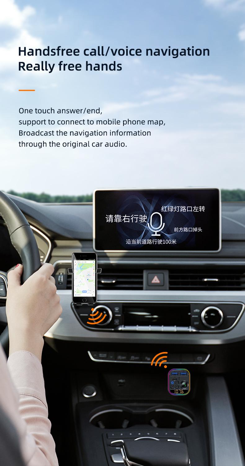 Wireless Bluetooth Car Adapter Bluetooth 5.3 FM Transmitter AUX Radio Receiver MP3 Player Handsfree Call Type-C USB  Car charger