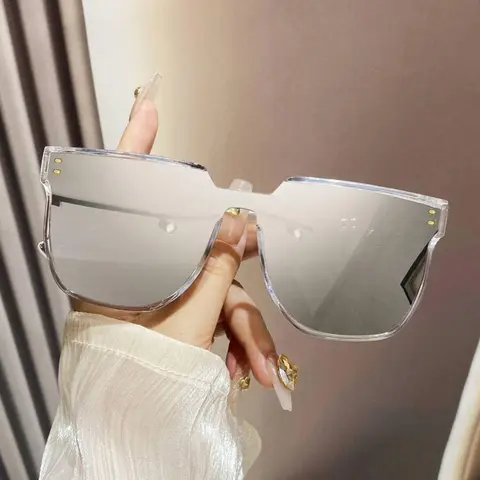 Flat Top Mirror Lens Sunglasses for Women, Summer Trendy Casual Clear Frame Sunglasses for Everyday Use, Fashion Accessories for Outdoor Activities, Fashionable Frames Sunglasses, Mirrored Shades, Styling Sunglasses, Stylish Sunglasses