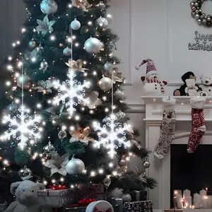 3Pack Christmas Window Lights Decorations with Timer, Battery Powered Christmas Hanging White Lighted Snowflake Shaped LED Sucker for Xmas Lamp Tree Fireplace Indoor Decor