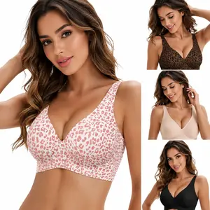 Jelly Wireless Bra Deep V Push Up Seamless T-Shirt Comfortable Plunge No Underwire Bras with Adjustable Straps Everyday Bras Nylon