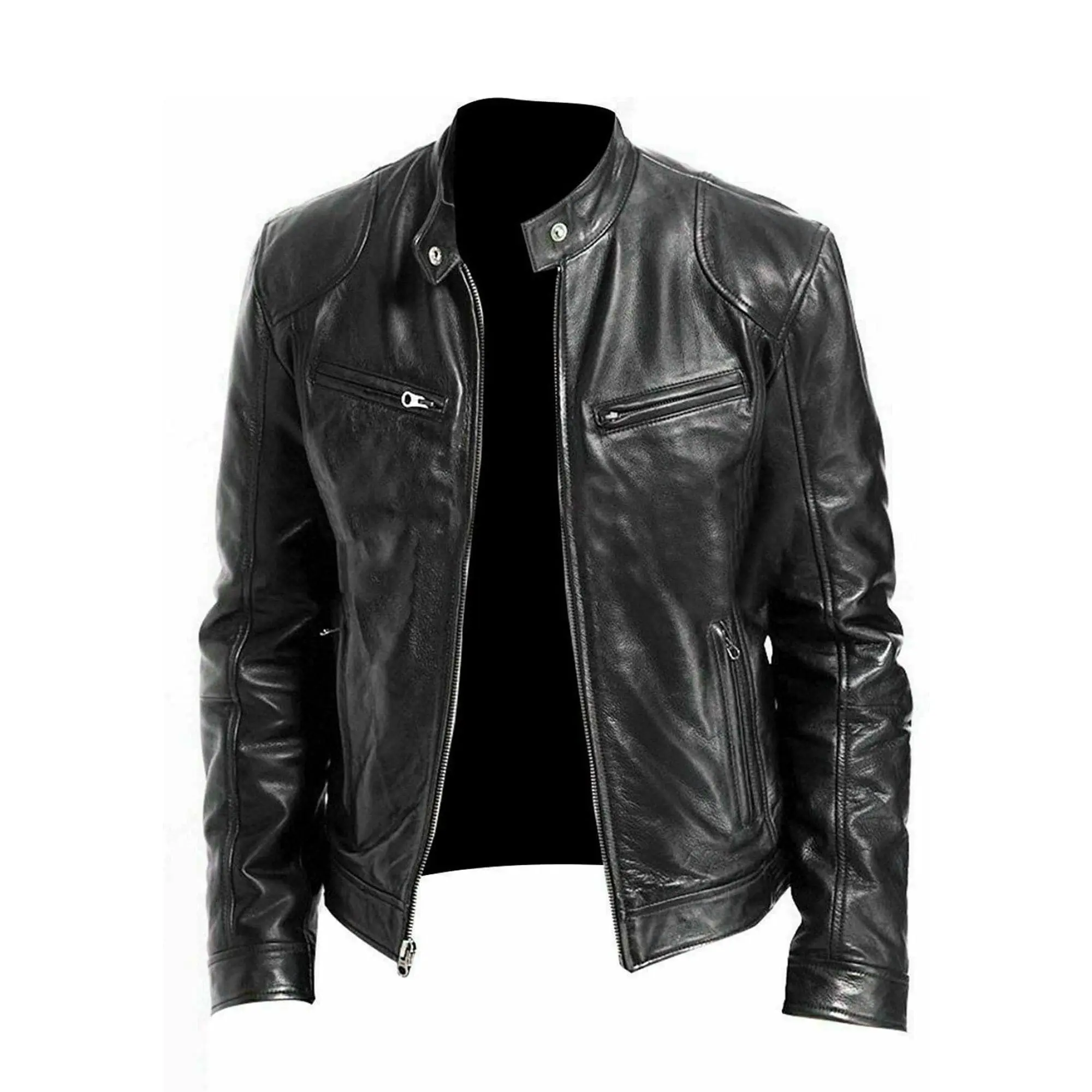 Men's Genuine Leather Black Casual Jacket