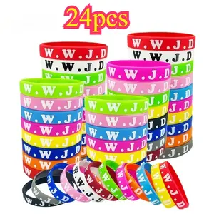 24 Colorful Wwjd Bracelets for Men and Women, Silicone Wristbands, Perfect Party Gifts, Inspirational Christmas Presents