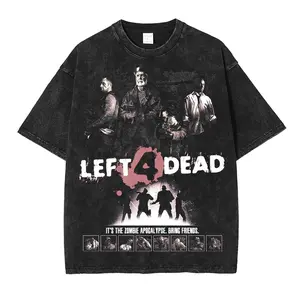 Left 4 Dead Game Washed Tshirt Oversize 2 Sided Cotton unisex graphic game movie Tops graphic tee game acid wash