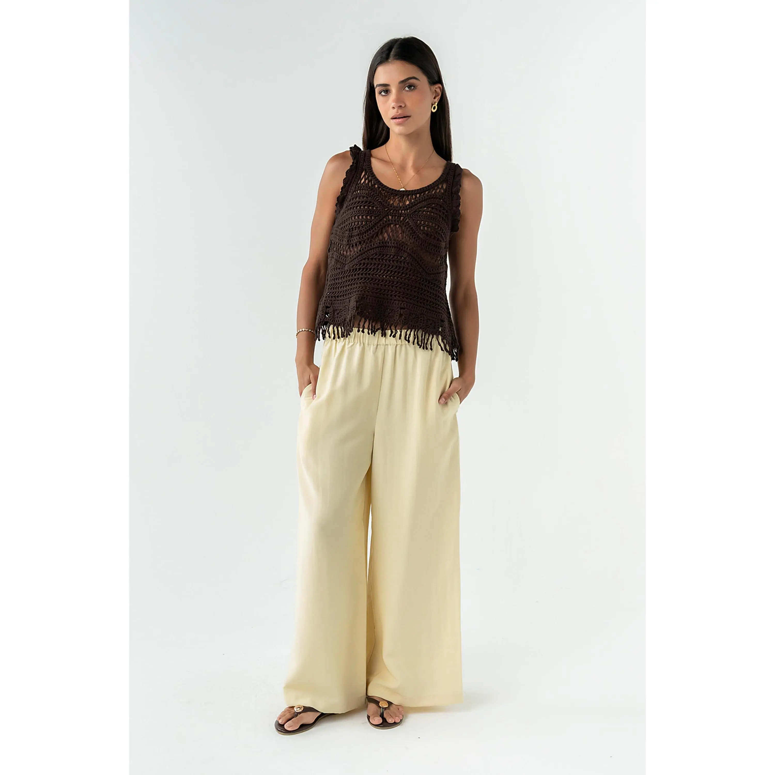Lady's Wide-Leg Nylon Lee Pants, Elastic Waist, Functional Pockets, Women's Bottoms, Bottom, Cotton, Fit, Fashion Pants, Clothes, Baggy Wide Leg Pants