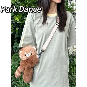 PARK DANCE Little Raccoon Papa Bag - Cute Plush Single-Shoulder Doll Bag for Children's Crossbody Bag - Sweet Casual Style Velvet Material - Ideal for Youth Aged 18-25 Years Old