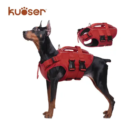 Kuoser Dog Life Jacket - Cotton & Nylon, High Flotation, Double Security, Reflective, Adjustable for Small-Medium-Large Dogs, Protects Hind Leg Hip Joint, Enhances Endurance, Quick-Release Buckles, Lightweight Safety Handle for Swimming, Boating