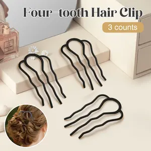 3 Counts four-tooth hair clips, high-quality alloy hairpins for braiding U-shaped hair buns