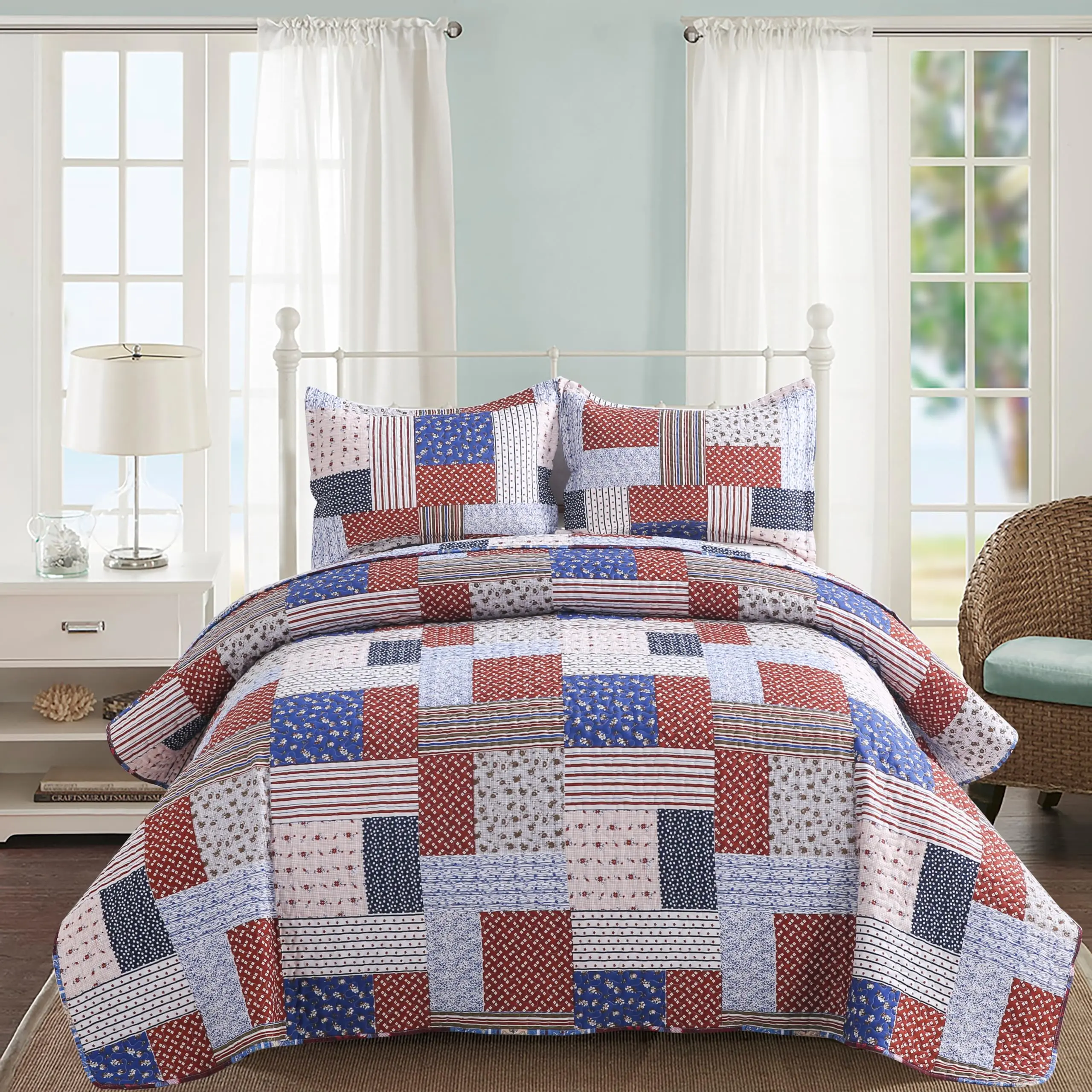 Kindred Home Christmas Quilt Set Bedspread - Summer Quilt Lightweight Microfiber Bedspread Marine, Rustic Christmas Santa Tree Snowman Pattern Print Suitable for All Seasons (Model-D, Queen)