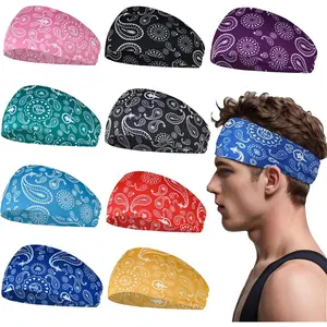 Sports Headband for Men 9 Pack Sweat Headbands for Men Running Workout Headbands Wide Sweatband Mens Stretchy Headband for Running Cycling Football Basketball Yoga