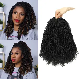 Youngther Yanky twist crochet hair 12 Inch 6Pack(40stands/Pack) Natural Black Pre-Twisted Fluffy Yankee Twist curly crochet hair for black women hair (1B)