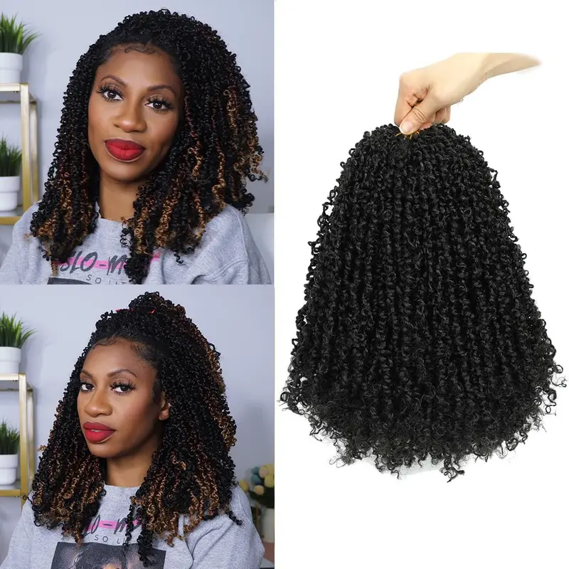 Youngther Yanky twist crochet hair 12 Inch 6Packs (40 Strands/Pack), Natural Black Pre-Twisted Fluffy Yankee Twist curly crochet hair for black women hair