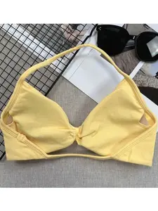 Popular Camisole Bra, Women's Backless Spaghetti Strap Sports Bra, Light Support, Cropped Workout Top, Seamless Pleated Yoga Bra Pad