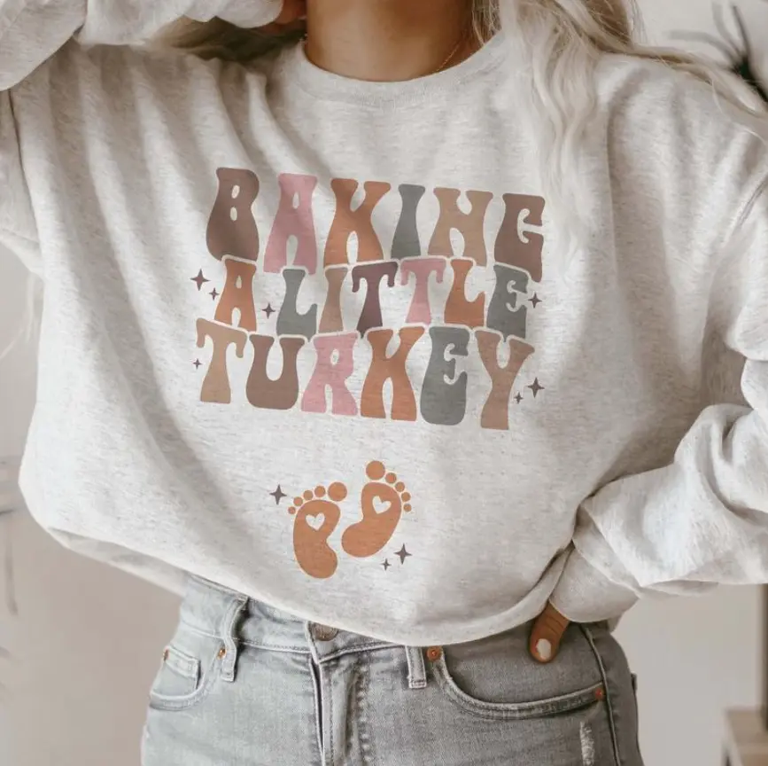 Baking A Little Turkey Pregnancy Announcement T-Shirt, Sweatshirt, Hoodie, Fall Maternity Sweater Autumn Baby Reveal Outfit Thanksgiving Maternity Sweat Shirt