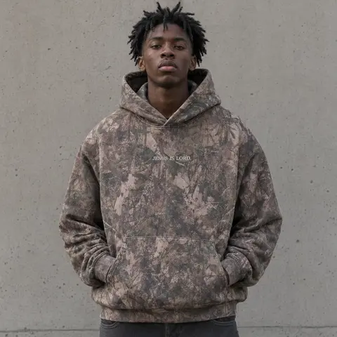 Camo Hoodie - Jesus Is Lord Graphic Design Sweatshirt for Casual Wear Cotton Menswear