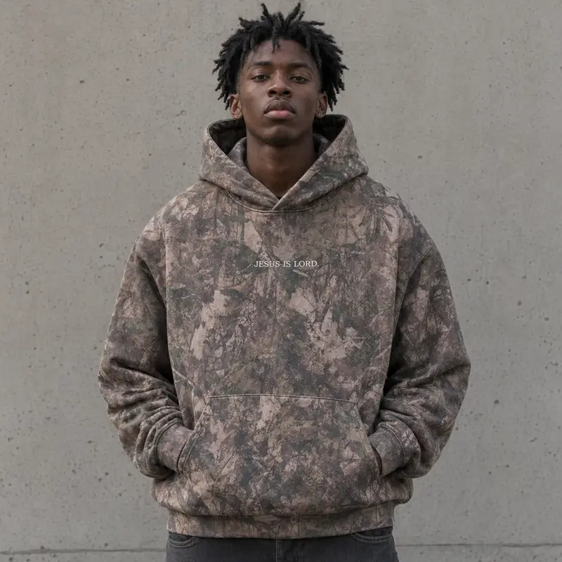 Camo Hoodie - Jesus Is Lord Graphic Design Sweatshirt for Casual Wear Cotton Menswear