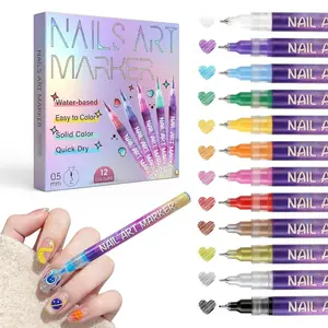 12-Color Nail Art Markers with Ultra-Fine Tips, Ideal for DIY Nail Designs, Creating Patterns & Flowers, Essential for Salon & Home Use, Manicure, Nail Care