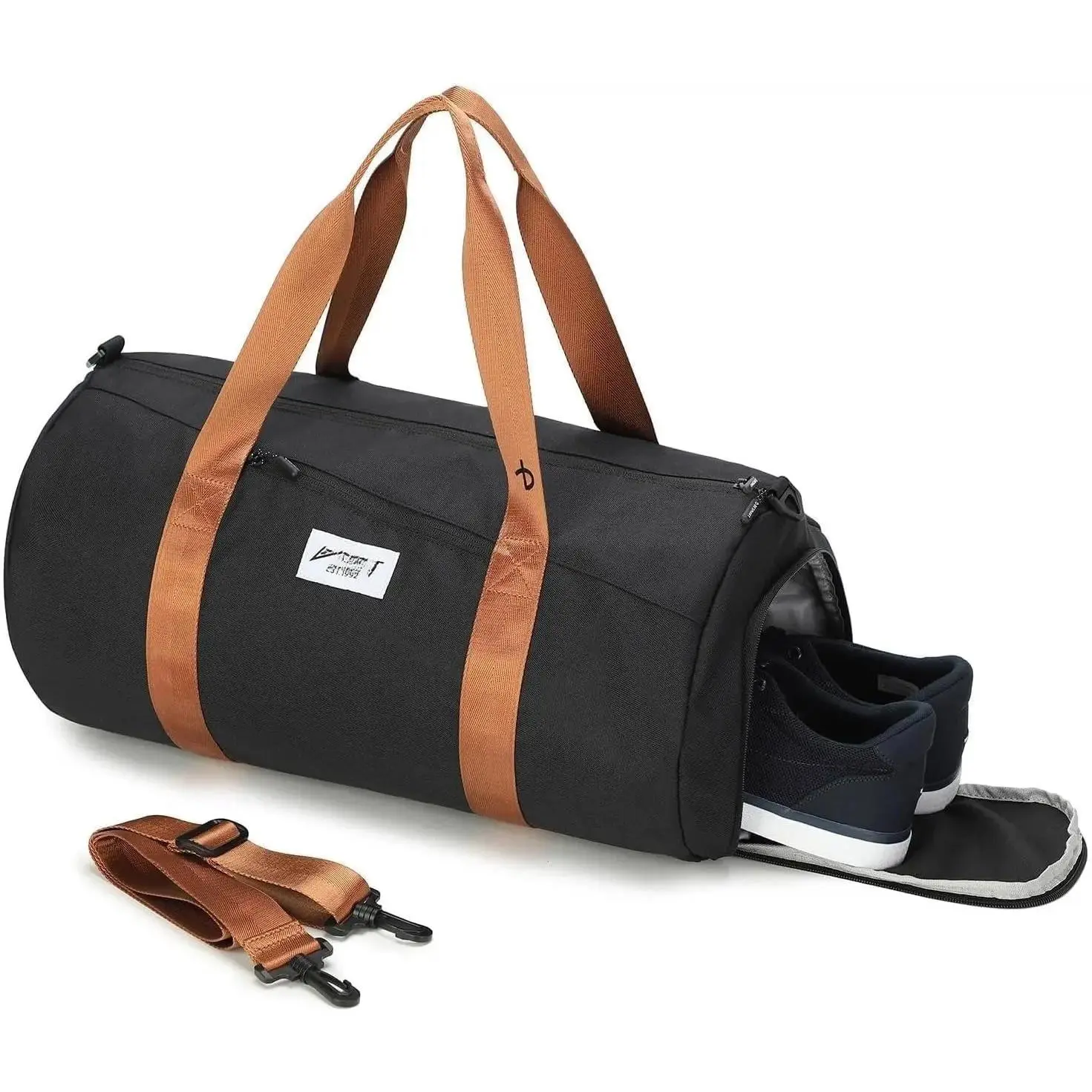 BE SMART Waterproof Mens Gym Bag with Shoe Compartment, Sports Gym Duffle Bag with Adjustable Strap for Men Women, Lightweight Large Sport Duffel Bag for Travel, Sports, Workout(Black/Brown)