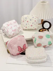 Cute Floral & Fruit Pattern Makeup Bag, Portable Outdoor Travel Toiletry Bag, Fashion Travel Everyday Makeup Bag, Lightweight Fluffy Stuffed Makeup Bag, Cosmetic Pouch, Handheld Cosmetic Pouch