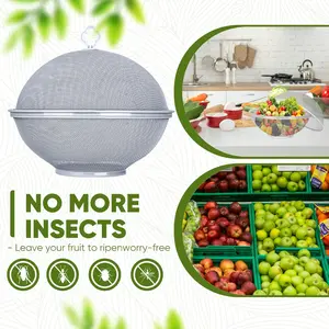 Metal Mesh Fruit Bowl with Lid & Basket - Fruit Fly Proof Kitchen Counter Storage for Fruits & Veggies (Grey/2Pcs) (Grey/1Pcs) xiexiao