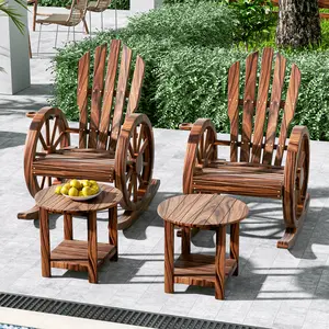 AHB Outdoor Wooden Rocking Chair, Rustic Brown Porch Accessories with Slatted Design, Adirondack Glider for Patio Garden, Sturdy Wooden Construction,summervibes