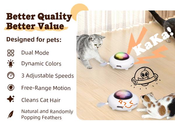"Interactive Cat Toys for Indoor Cats，Replaceable and durable accessor，USB Rechargeable，White，Entertainment with 6pcs Feathers -UFO"