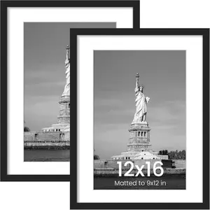 12x16 Picture Frame, Display Poster 9x12 with Mat or 12 x 16 Without, Wall Gallery Photo Frames, Black, 2 Pack frame  box magnetic  frame gift  for  1  year  anniversary