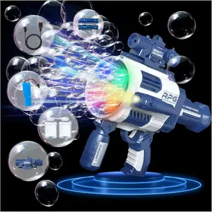 Multifunctional Bubble Making Machine Upgraded Rapid-Fill Automatic Bubble Machine Gun - Rechargeable Electric Blaster for Kids, Outdoor Summer Toys, Wedding Party Favors, Gift for Boys with 20 Holes Design(Blue)