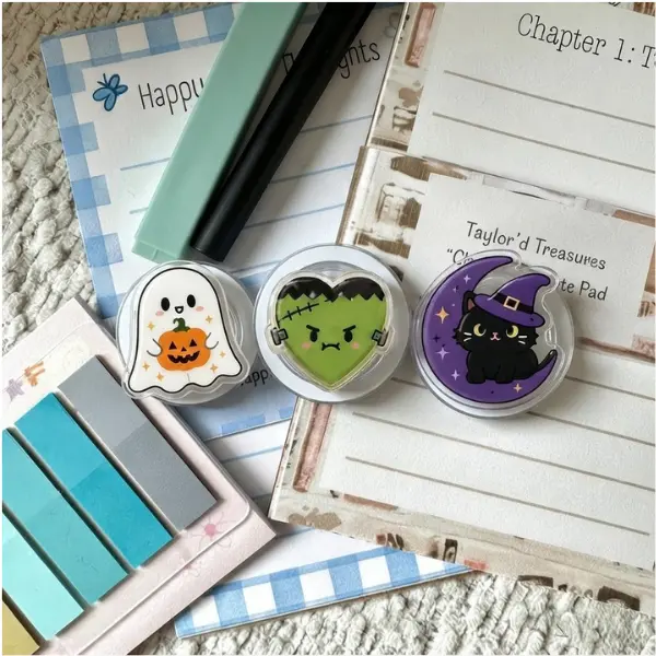Spooky-Cute Halloween Character MagSafe Phone Grip, Ghost, Frankenstein Heart & Witch Cat PopSocket, Fall Festival Accessory, Cute Spooky Season Gift