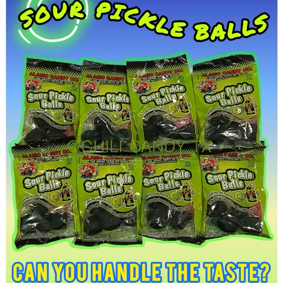 Four SOUR PICKLE BALLS 4 Pack Candy Snack Chewy Candies Four SOUR PICKLE BALLS 4 Pack Candy Snack Chewy Candies