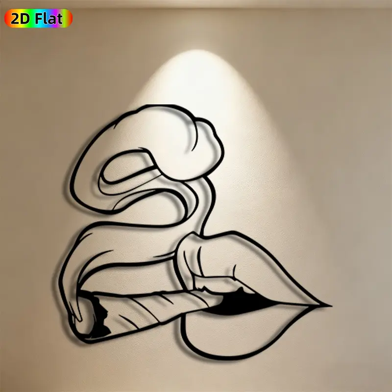 Lips & Smoke Metal Wall Art, 2D Flat Powder-Coated Black Metal Wall Decor, Perfect for Bedroom & Patio, Valentine's Day Anniversary Gift, Modern Home Decor
