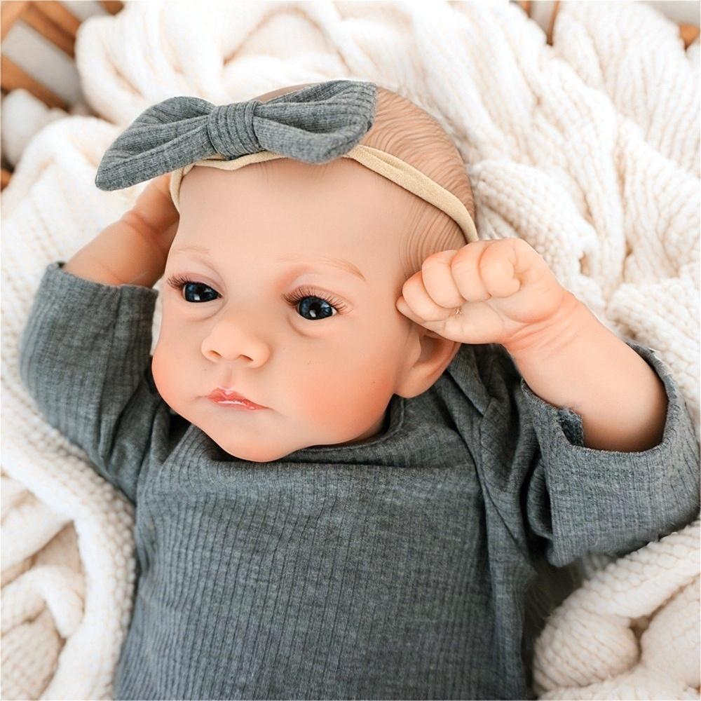 Lily 19-in (48cm) Realistic Reborn Baby Doll Girl, Cloth & Vinyl Body-Limbs, Unisex Fabric Build, Hand Painted Hair, Opened Real-Look Eyes, 2.2lbs Lifelike Toy for 3+ Collectors, Christmas/Birthday Gifts