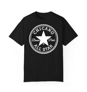 Chicano Brown Pride Unisex Gildan Cotton Shirt, Latino Streetwear Star Graphic Tee, Vintage Urban Style T-Shirt, Retro Chicano All Star Top, Brown Pride Clothing for Men and Women, Full Sizes, Full Colors
