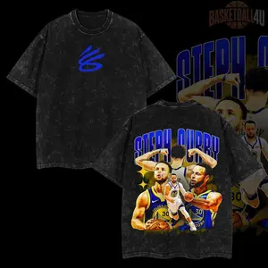 Basketball Retro Vintage Limited Edition Steph Curry A Star Blue Legendary T-Shirt with Iconic Design Classic Washed  100% Premium Cotton Top
