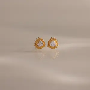 Sacred Heart Flatback Studs by Caitlyn Minimalist - Dainty Art Deco Starburst Diamond Earrings - Vintage Jewelry - Graduation Gift for Her