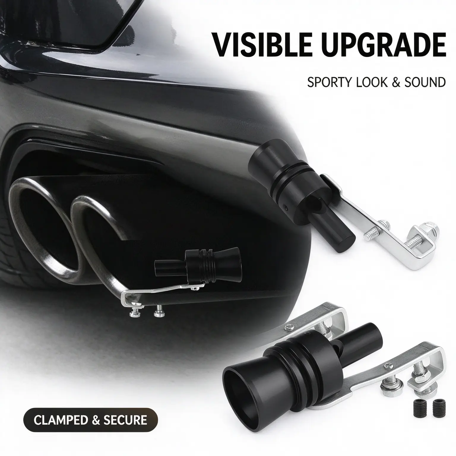 Universal Turbo Sound Exhaust Whistle 2 Pack - Aluminum BOV Simulator Blow Off Valve Muffler Pipe Whistle, Clamp-On Easy Install Sport Exhaust Noise Maker for Cars Trucks Dual Exhaust