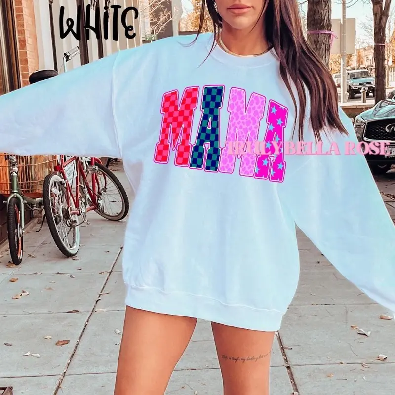 Mama pink checkered mix pattern sweatshirt l Mama Sweatshirt Mama pink checkered mix pattern sweatshirt l Mama Sweatshirt