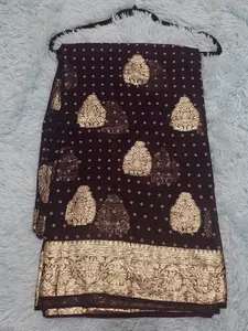 Premnagar Zari border Bandhani Print Soft Georgette Purple Saree