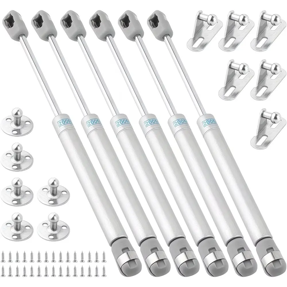 6-Pack Heavy-Duty Cabinet Door Hinges, Adjustable Gas Springs 100-200n, Modern Brushed Metal Finish, Smooth Slide Hinges for Kitchen Cabinets Hardware