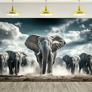 60in x 40in [Polyester Backdrop] 1pc Majestic Elephant Family Polyester Backdrop - No Power Needed, Easy Hang with Holes, Perfect for Any Occasion Decor, Realistic Animal Theme, Elephant Decor