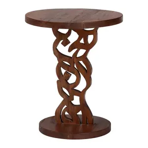 Nightstand with Pedestal Base - Mahogany Wood Bedside Side Table