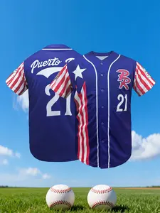Puerto Rico 21 Vintage Baseball Jersey, Casual Short Sleeve V Neck, Breathable Embroidered Baseball Uniform, Unisex All Seasons, Sportswear Clothing for Outdoor Sports and Competitions.
