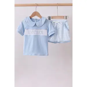 Blue brother smocked shorts set