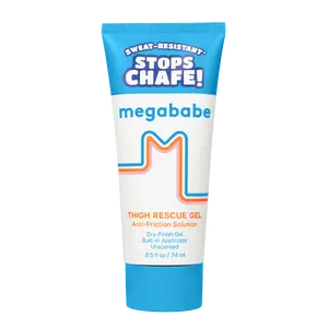 Megababe Thigh Rescue Gel | Clear Anti-Friction Barrier for Chafing | Sweat-Resistant | No-Mess Applicator | Thighs, Bra-Lines & More | 2.5 fl oz