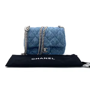 Pre-owned CHANEL Denim Flap Bag Sweet Heart Quilted Camellia Mini #1956