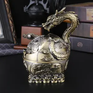 Vintage Eastern Dragon Zodiac Ashtray with Lid – Oriental-Style Creative Alloy Pocket Ashtray, Retro Decorative Ashtray for Home, Office & Living Room