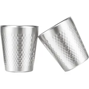 Stainless Steel Cups 2 Packs 10oz/300ml Stackable Double Wall Insulated Metal Shatterproof Cups Titanium-Plated Diamond Textured Surface Heat Resistant Dishwasher Safe (Silver)