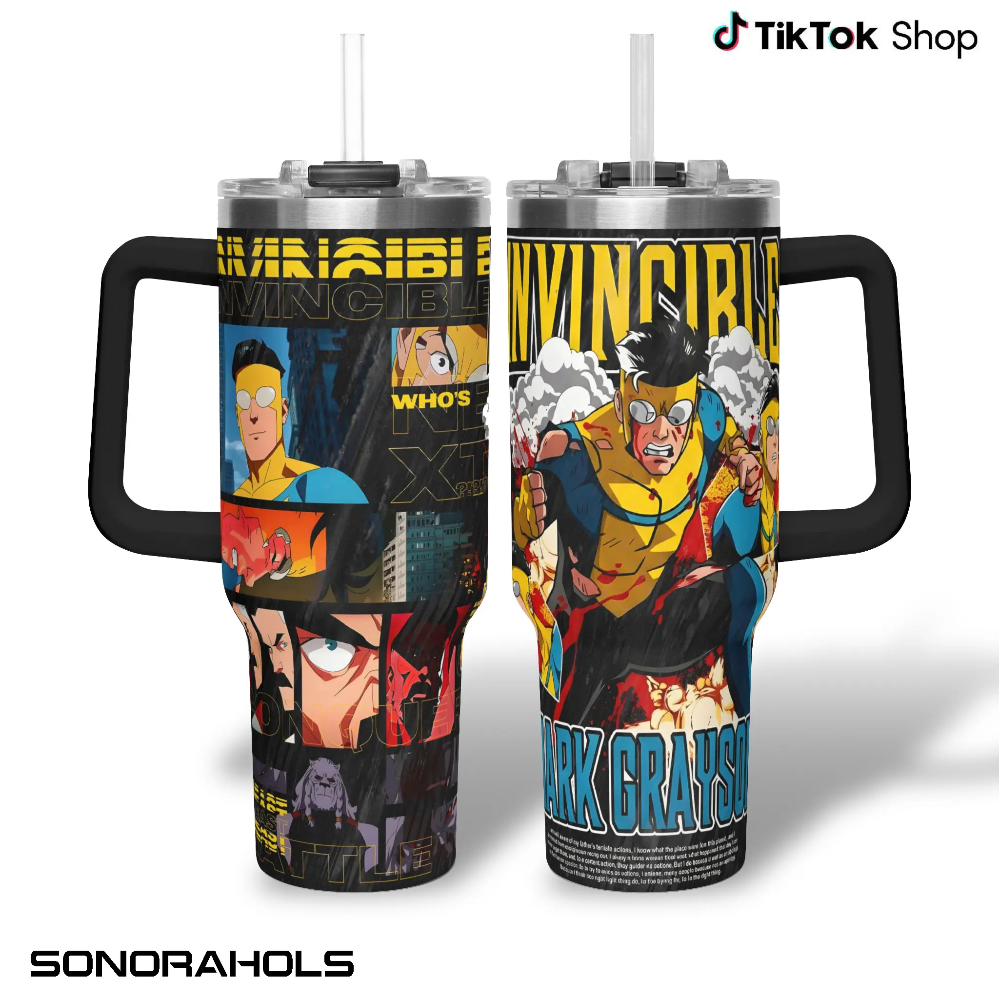 Season 4 Invincible Tumbler With Handle, Mark Grayson Hero Insulated Travel Mug 40oz, Comic Superhero Gift Mug