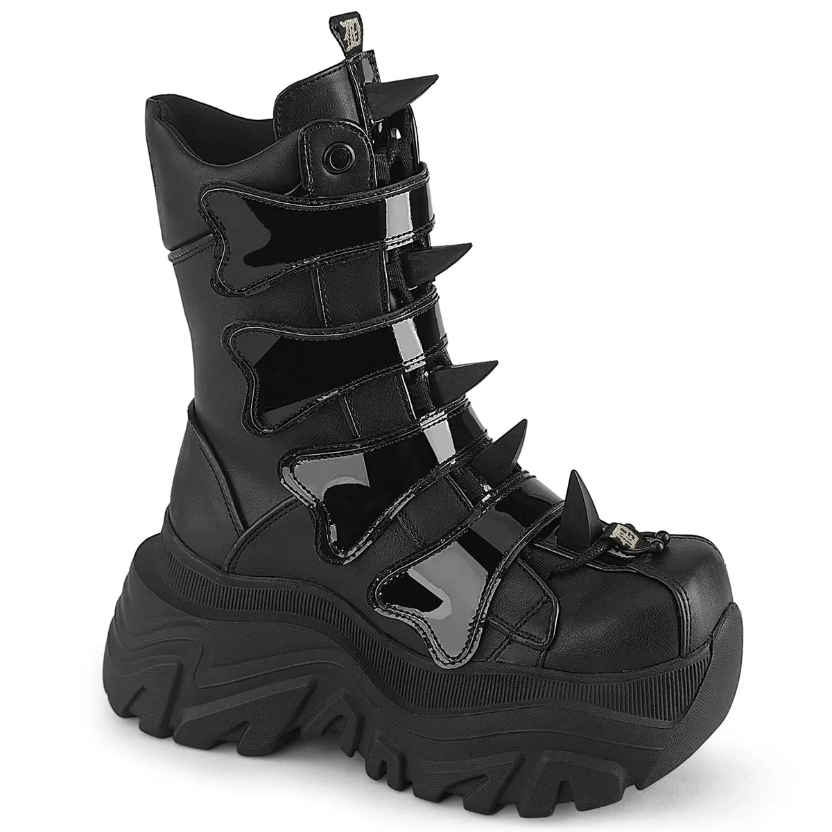 Demonia Echo-110 Black Vegan Patent Leather Platform Ankle Boots