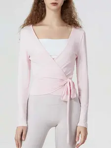 Pure Color V Neck Tie Top Long Sleeve, Flared Sleeve Slim Fit, Perfect for Dates and Street Style, Versatile Casual Blouse