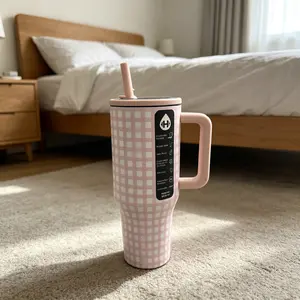 HydroJug Traveler 40 oz Insulated Drinkware Flask, Pink and White Plaid, Portable Vacuum Tumbler - Camping, Travel Use, New Design, Birthday Gift Option, Flasks